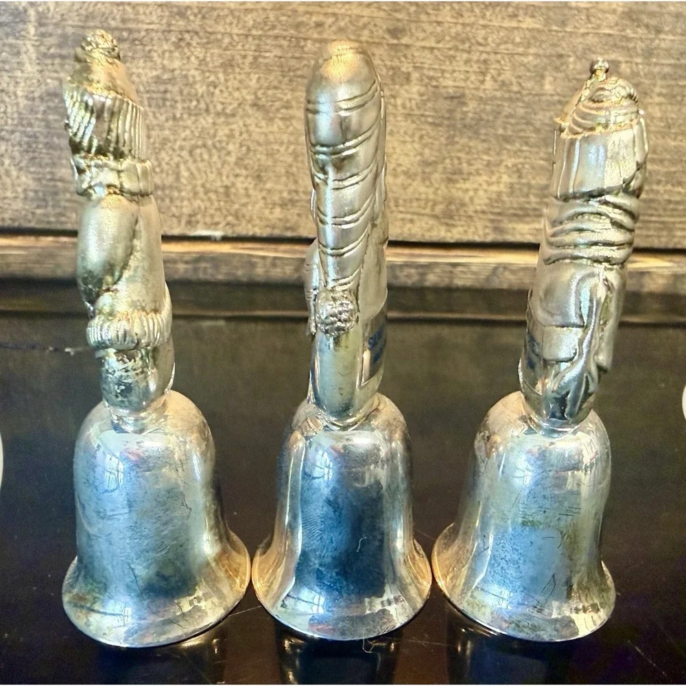 Wallace Snowmen Bell Set of 3  Christmas Holiday Silver plated In Box
